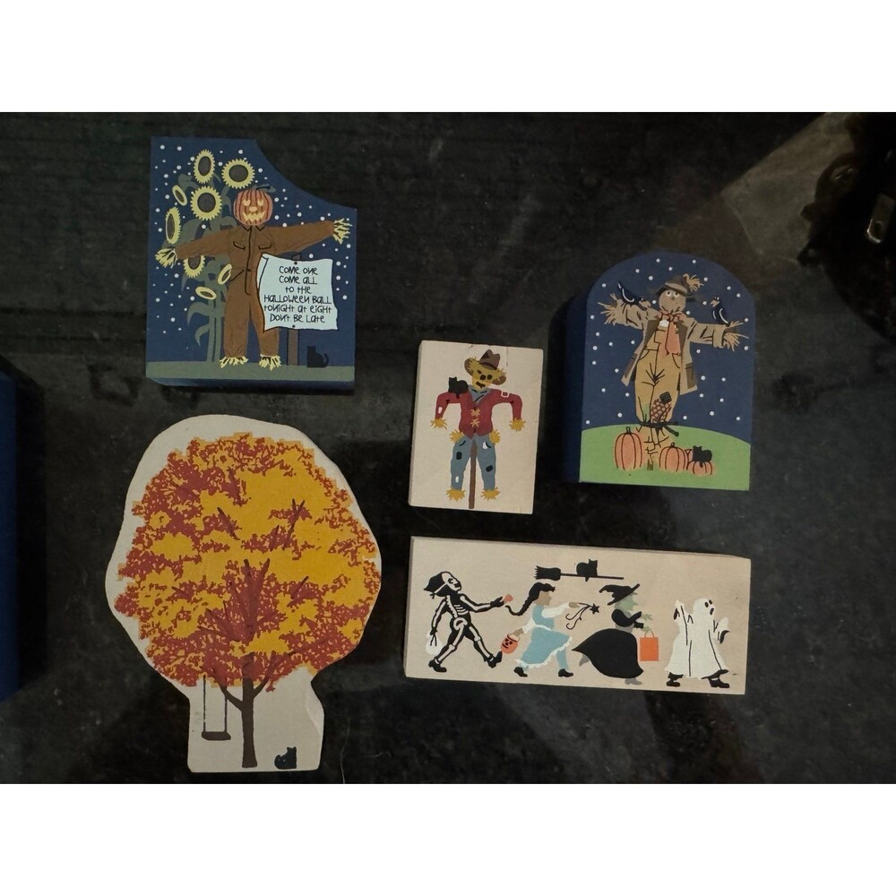 Cat's Meow Village Fall Halloween Thanksgiving Wooden Shelf Sitters Lot of 5 VTG